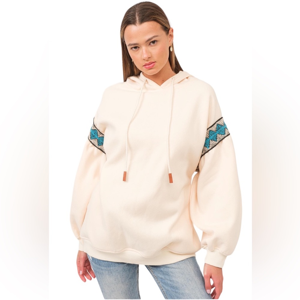 The GREii brand Ivory Relaxed Fit Hoodie with Trim Details Hoodie